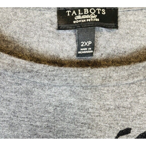 Talbots Black Gray Floral Crew Neck Pullover 3/4 Sleeve T Shirt Top Plus 2XP - Picture 3 of 7